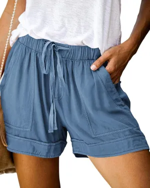 BTFBM Summer Shorts for Women 2025 Casual Elastic Waist Drawstring Lightweight Beach Lounge Short Pants Pockets
