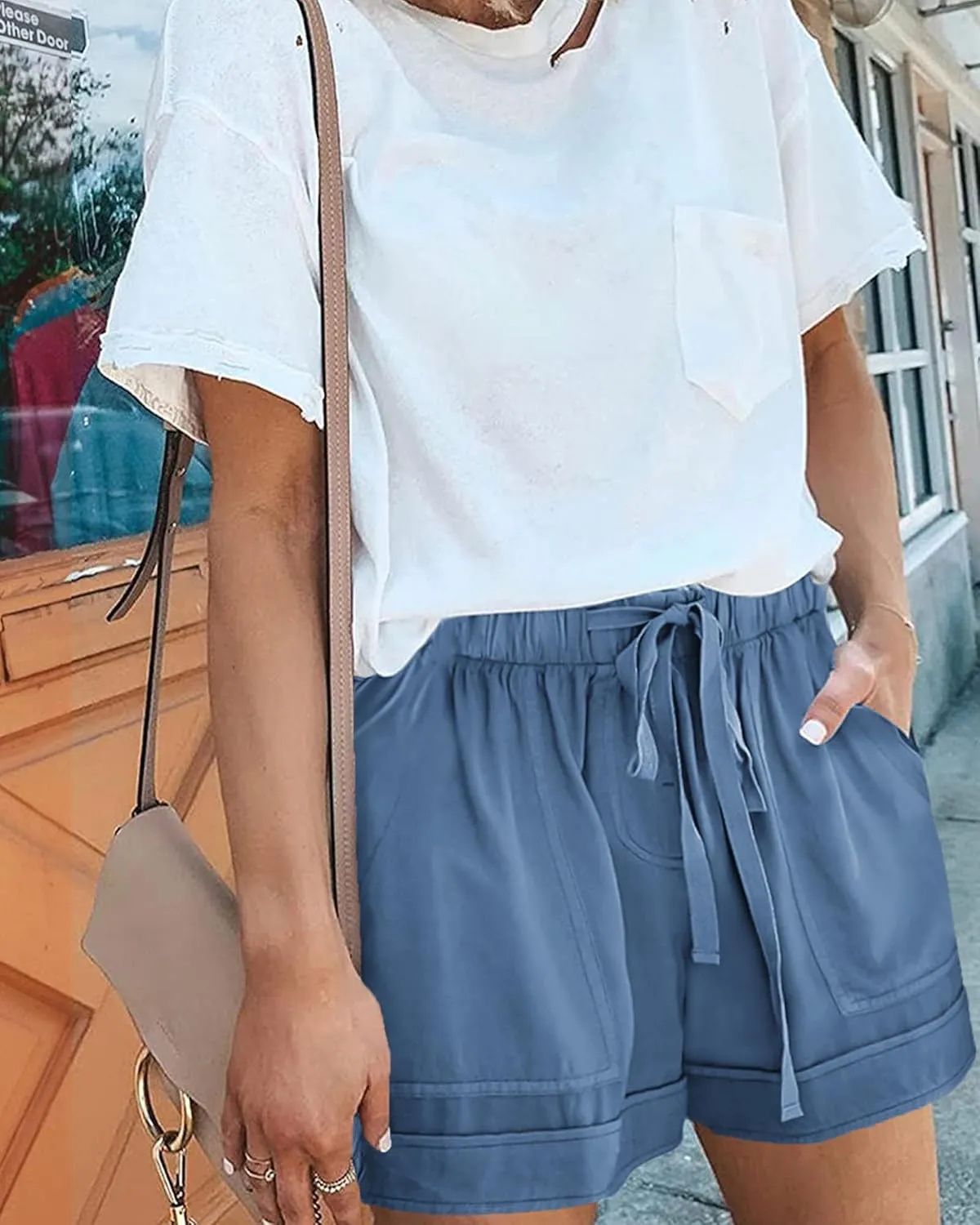BTFBM Summer Shorts for Women 2025 Casual Elastic Waist Drawstring Lightweight Beach Lounge Short Pants Pockets