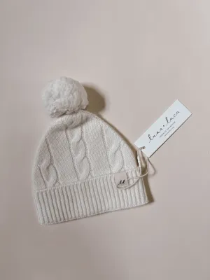 Cable Knit Pom Beanie - Off-White