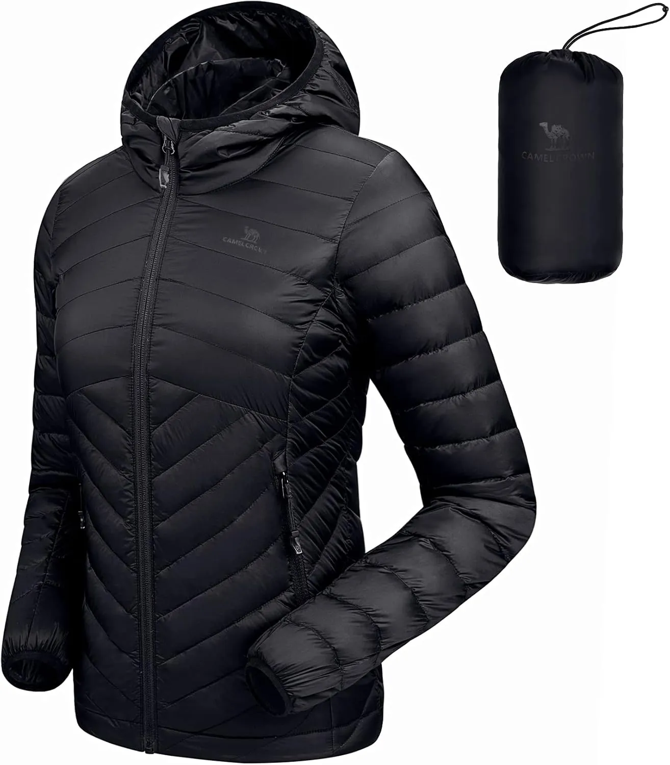 CAMEL CROWN Womens Lightweight Hooded Down Jacket Packable Puffer Insulated Coats