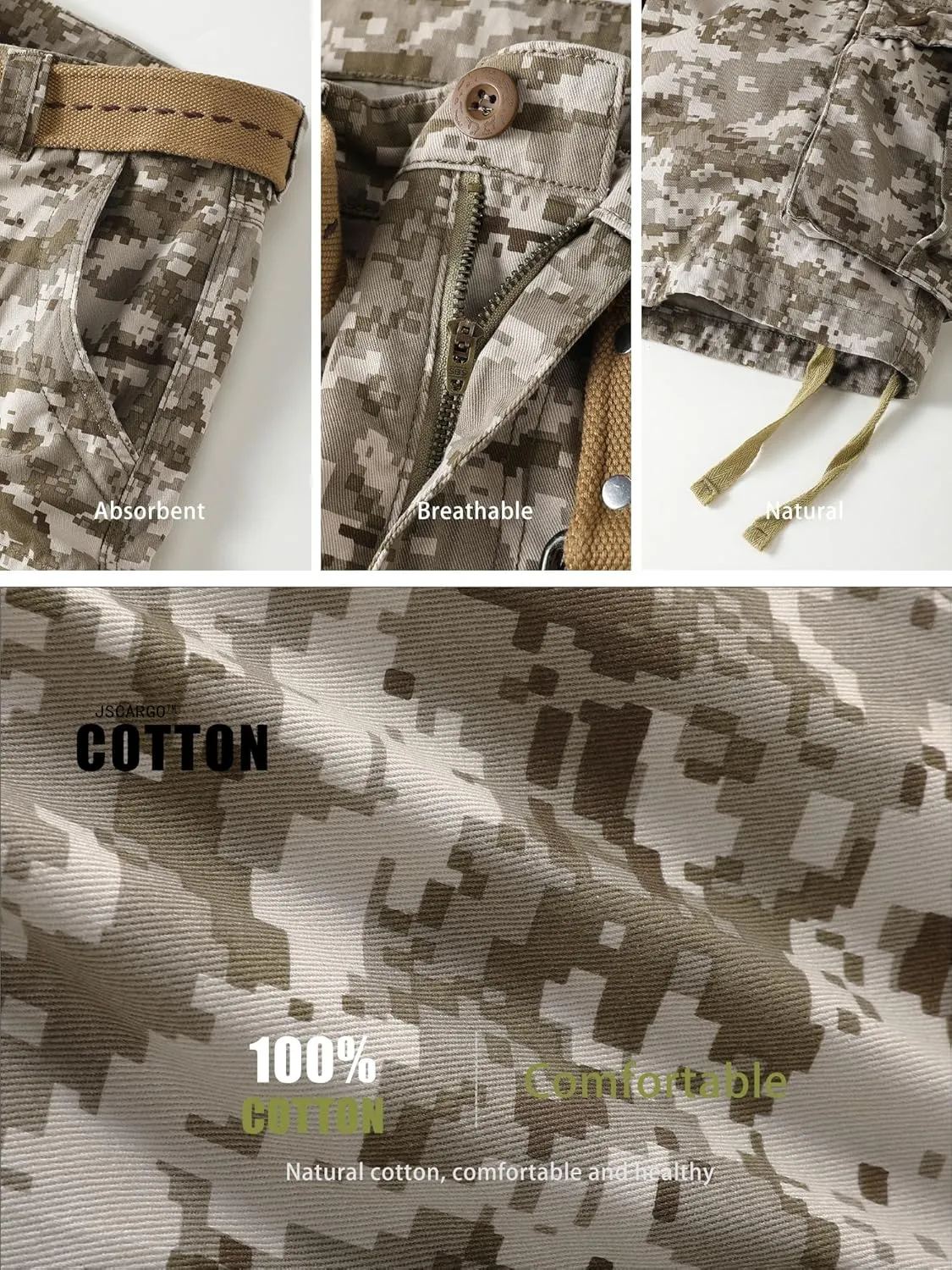 Camo Cargo Shorts for Men Cotton Casual Wild Outdoor Work Relaxed Fit Shorts with Multi-Pockets