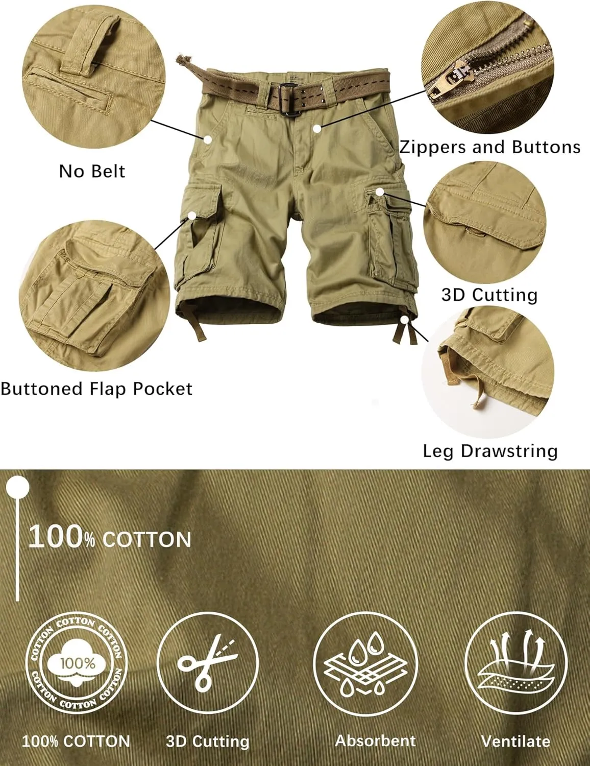 Camo Cargo Shorts for Men Cotton Casual Wild Outdoor Work Relaxed Fit Shorts with Multi-Pockets