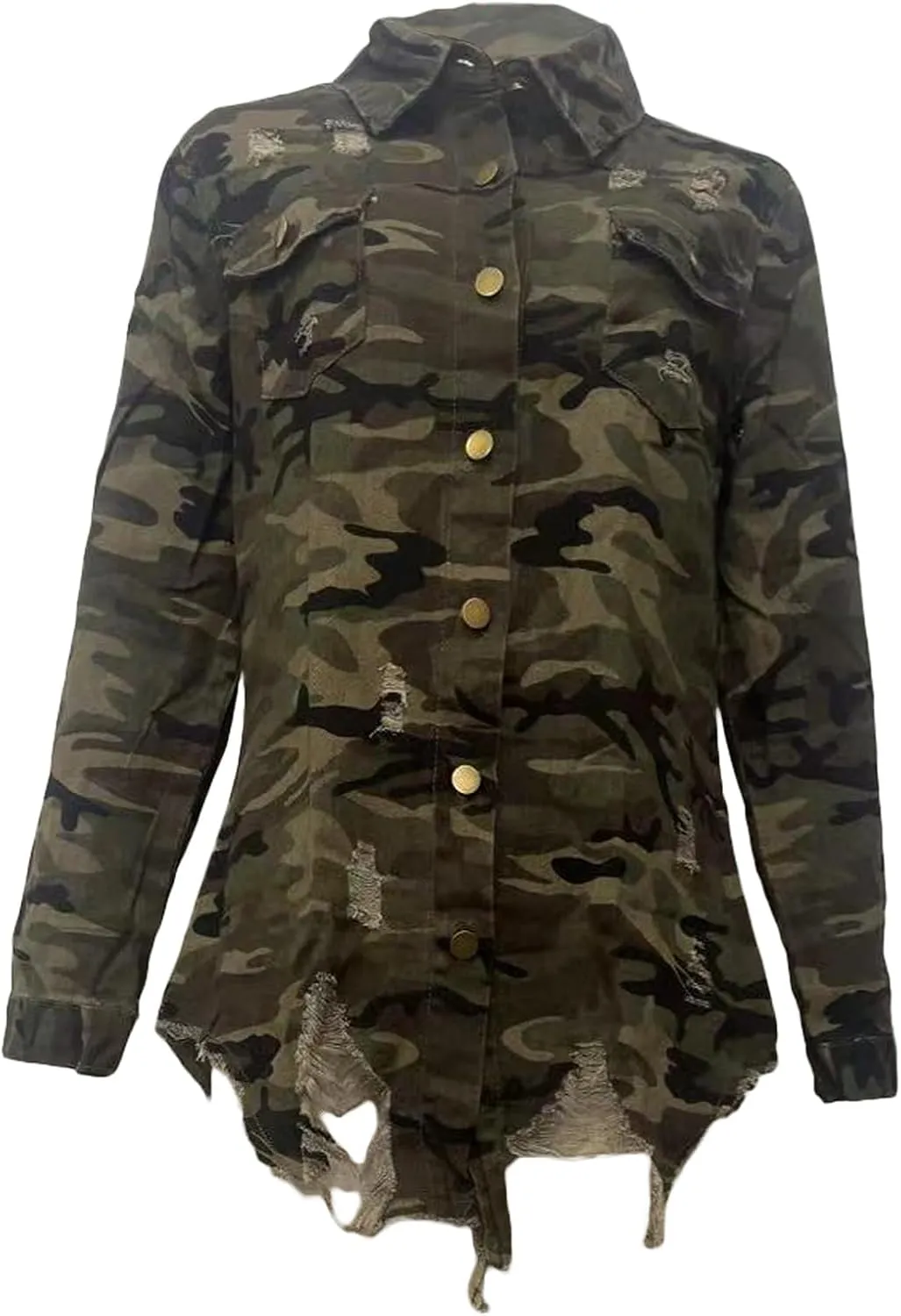 Camouflage Jacket for Women Long Sleeve Button Down Jeans Jackets Coat Outwear with Pocket