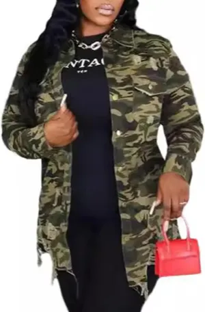 Camouflage Jacket for Women Long Sleeve Button Down Jeans Jackets Coat Outwear with Pocket
