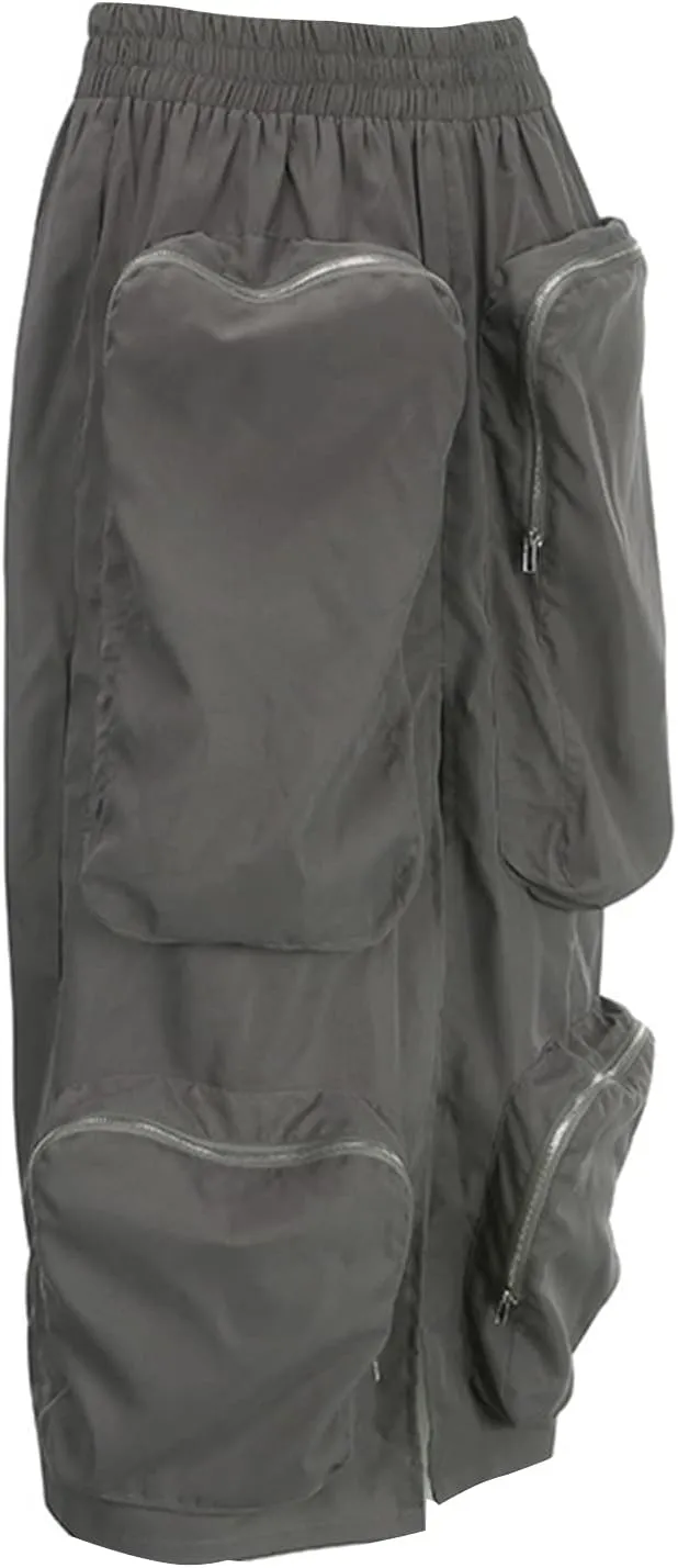 Cargo Skirts for Women Casual Loose Maxi Skirts Button High Waist Front Split Loose Casual Y2K Long Skirt with Pockets