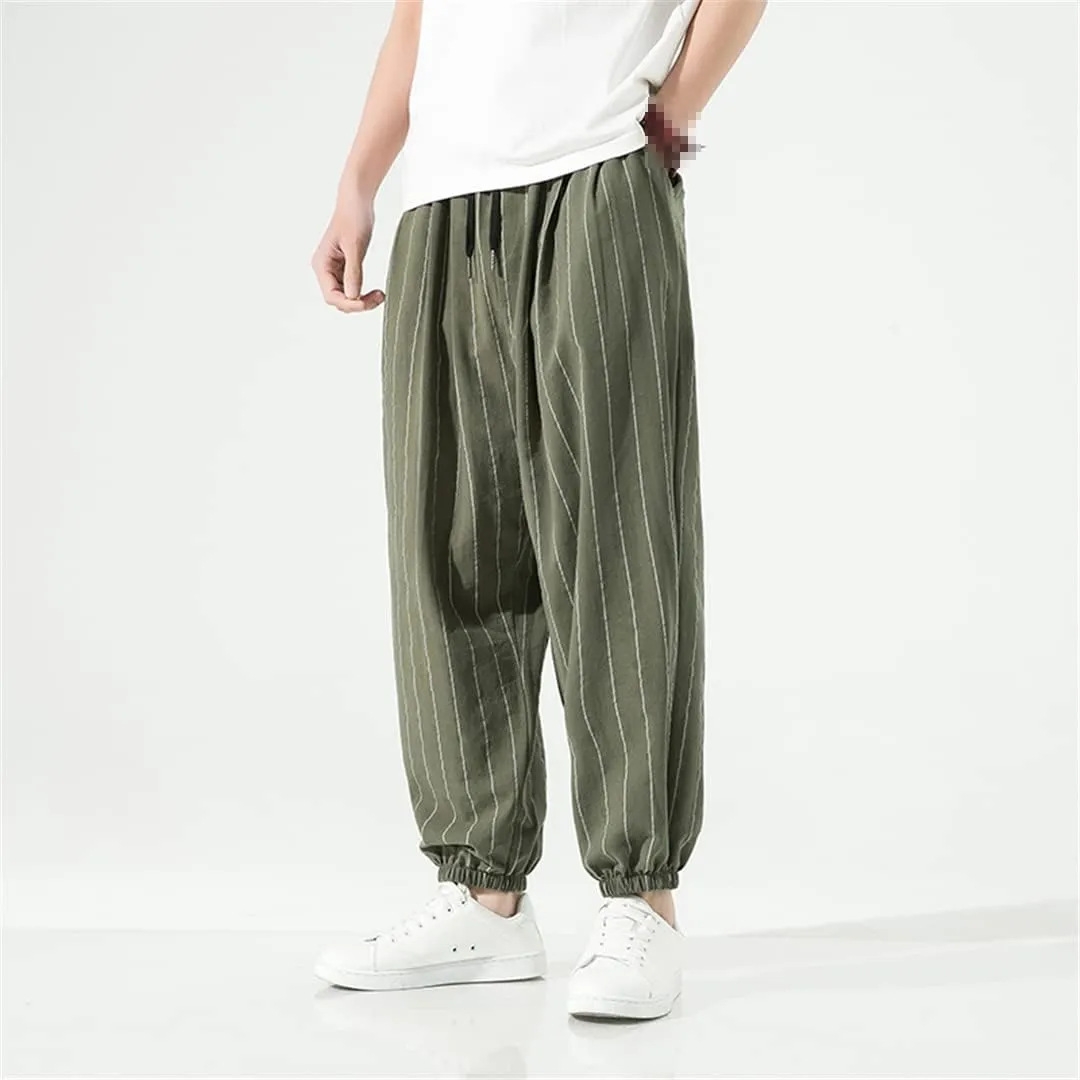 Casual Striped Harem Pants Men's Harajuku Turnip Pant Loose Cotton Linen Trousers Sweatpants