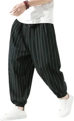 Casual Striped Harem Pants Men's Harajuku Turnip Pant Loose Cotton Linen Trousers Sweatpants