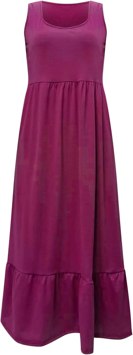 Ceboyel Women Casual Summer Dresses 2024 Flowy Pleated Maxi Dress Square Neck Sundresses Trendy Beach Vacation Clothes