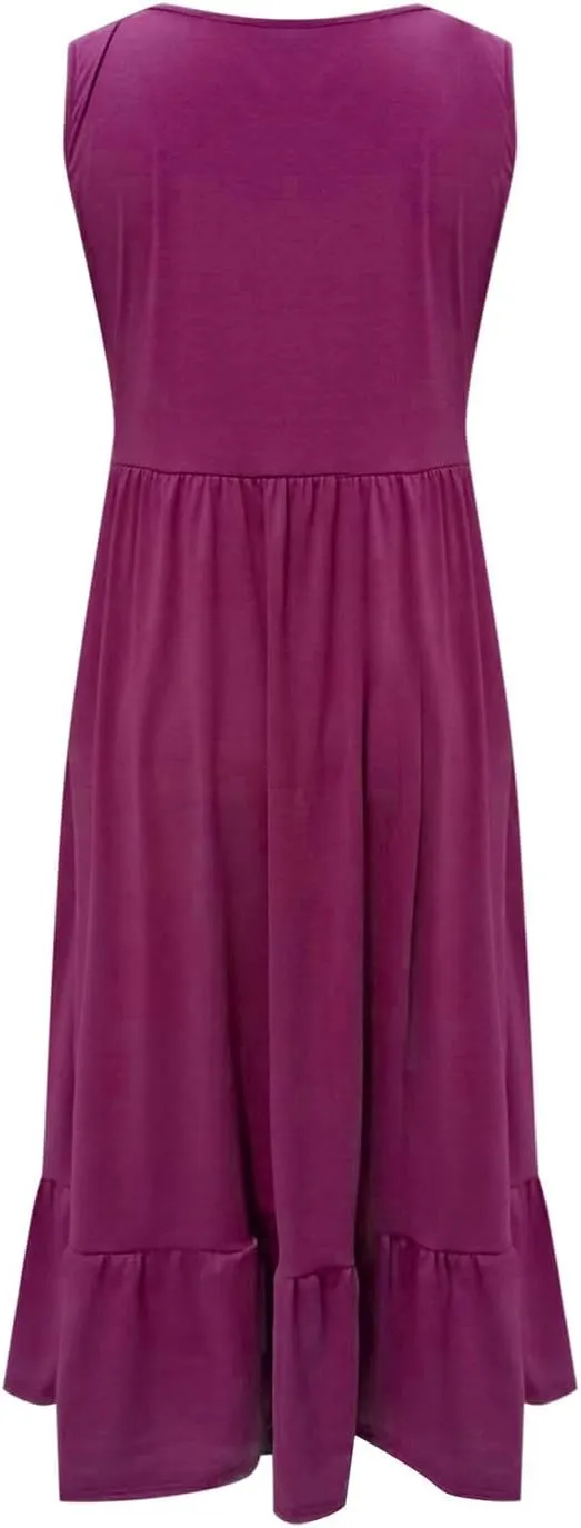 Ceboyel Women Casual Summer Dresses 2024 Flowy Pleated Maxi Dress Square Neck Sundresses Trendy Beach Vacation Clothes
