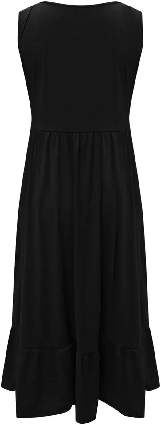 Ceboyel Women Casual Summer Dresses 2024 Flowy Pleated Maxi Dress Square Neck Sundresses Trendy Beach Vacation Clothes