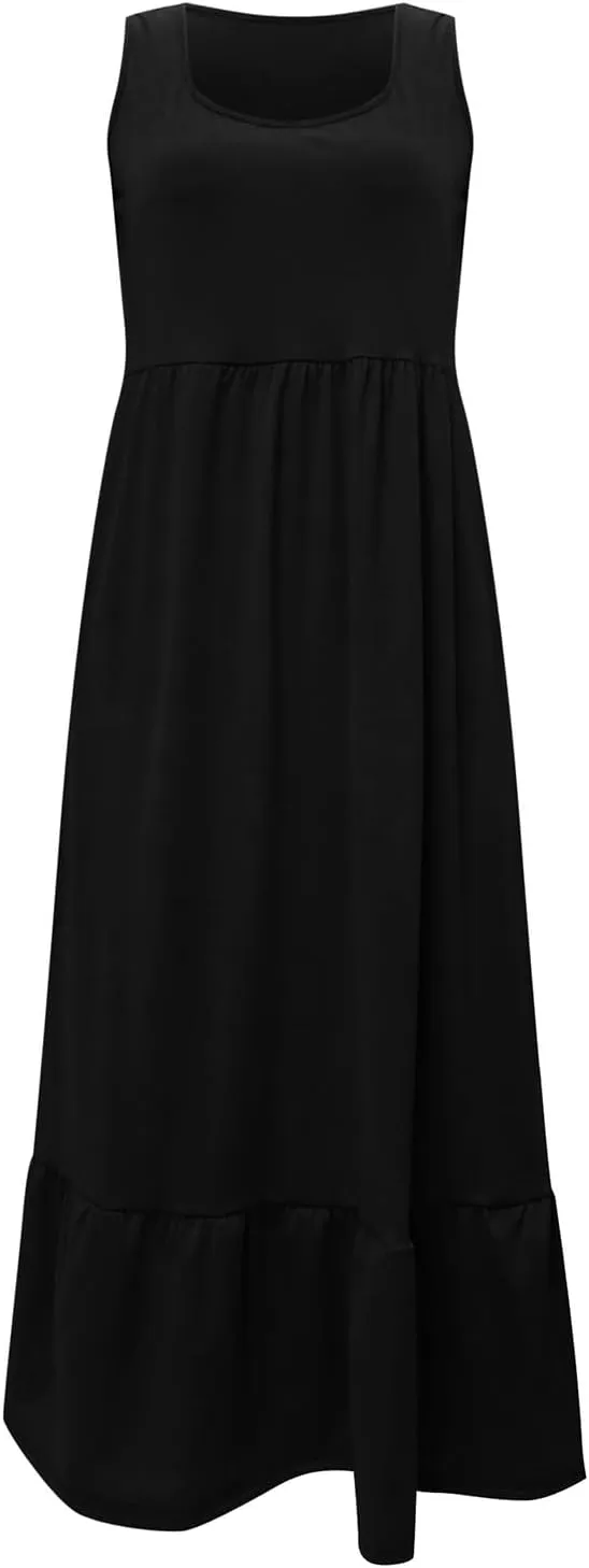 Ceboyel Women Casual Summer Dresses 2024 Flowy Pleated Maxi Dress Square Neck Sundresses Trendy Beach Vacation Clothes