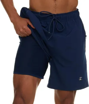 Champion Mens Swim Trunks with Compression Liner, 2 in 1 Mens Bathing Suit Shorts, 7 Inch Inseam Board Shorts for Swimming