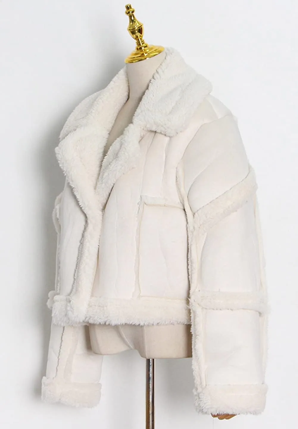 CHARTOU Women's Thicken Faux Suede Sherpa-Lined Patchwork Crop Moto Jacket Outwear