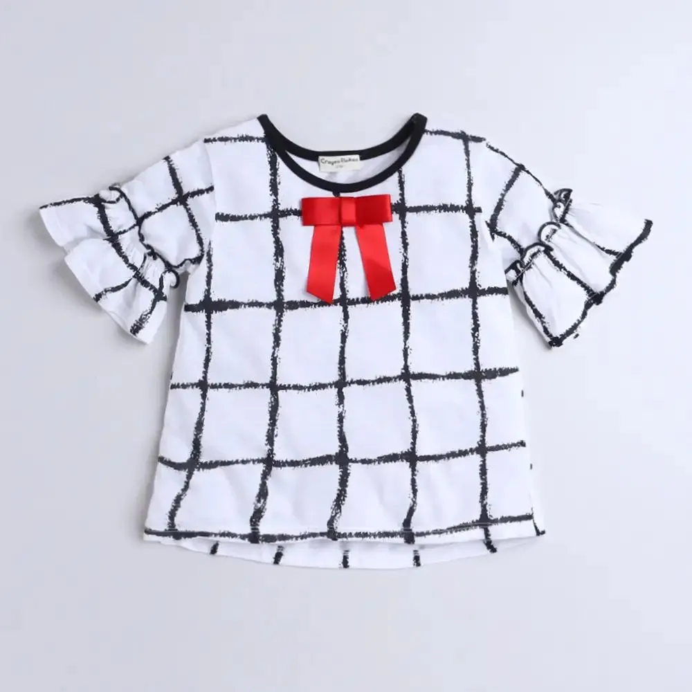 Checkered Sleeves Frill Top Leggings Set