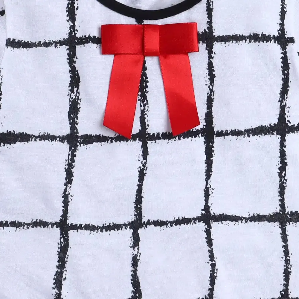 Checkered Sleeves Frill Top Leggings Set