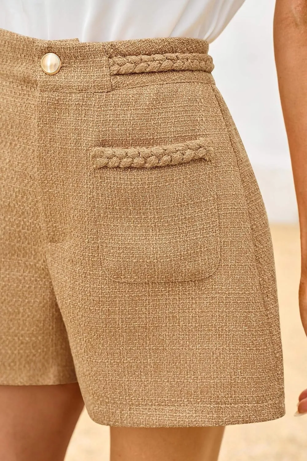 Cicy Bell Womens Tweed Summer Shorts High Waisted Wide Leg Dressy Casual Shorts with Front Pockets