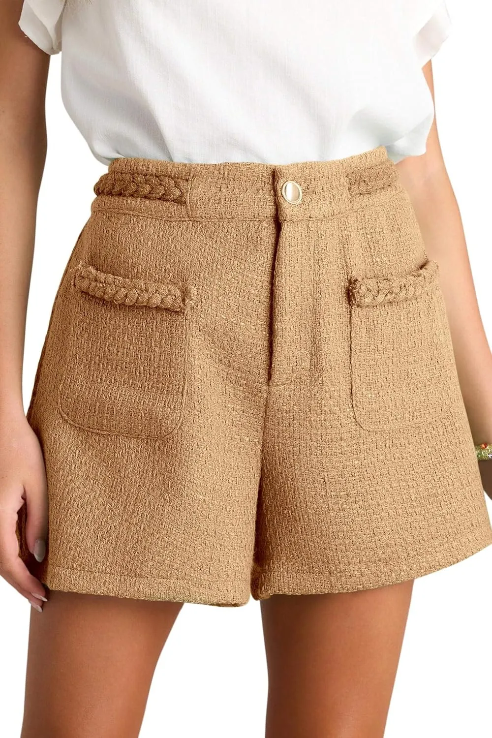 Cicy Bell Womens Tweed Summer Shorts High Waisted Wide Leg Dressy Casual Shorts with Front Pockets