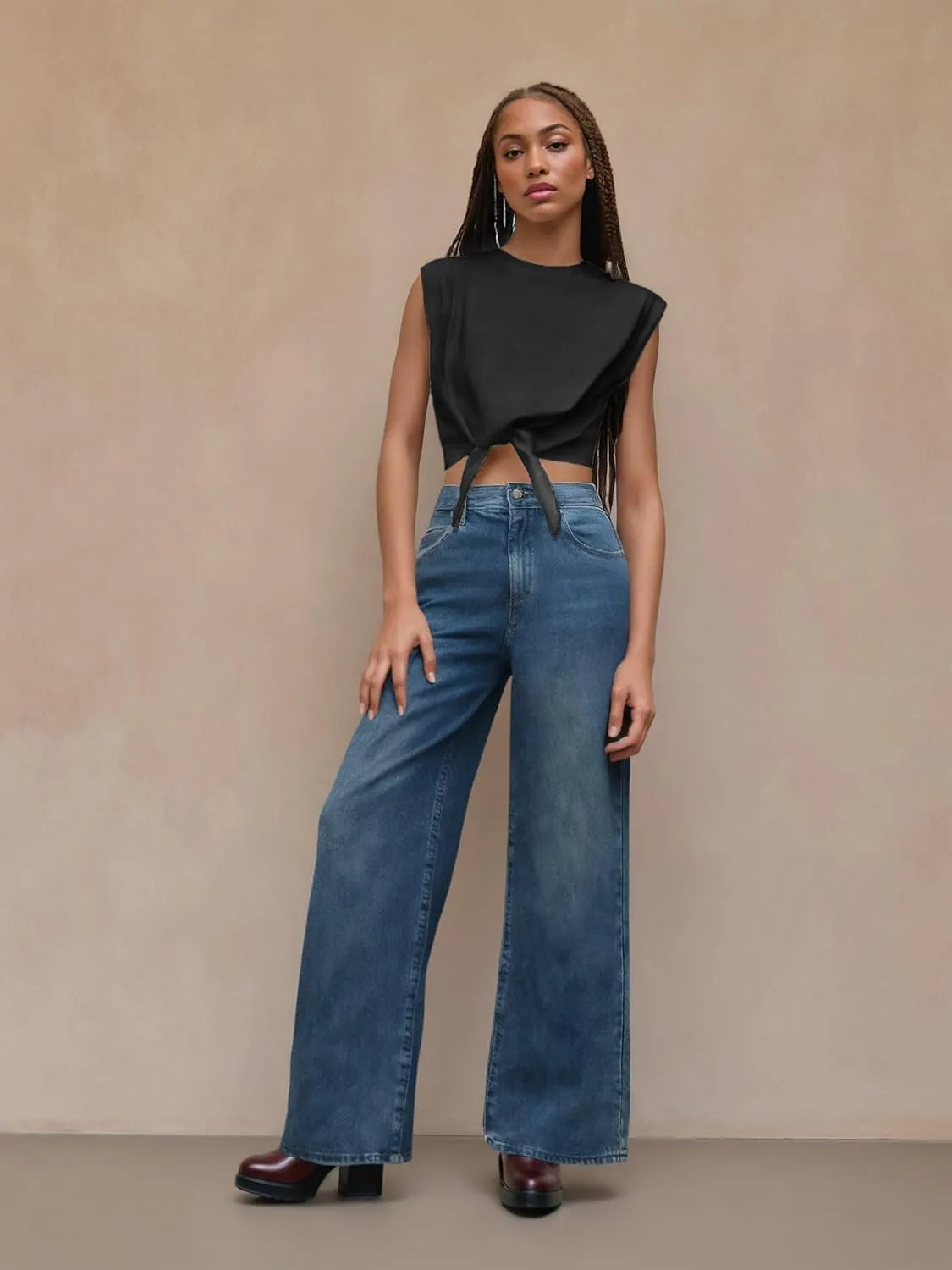 CIDER Crop Tops for Women Crew Neck T Shirts Short Sleeve Knotted Twist Front Loose Summer Basic Tee