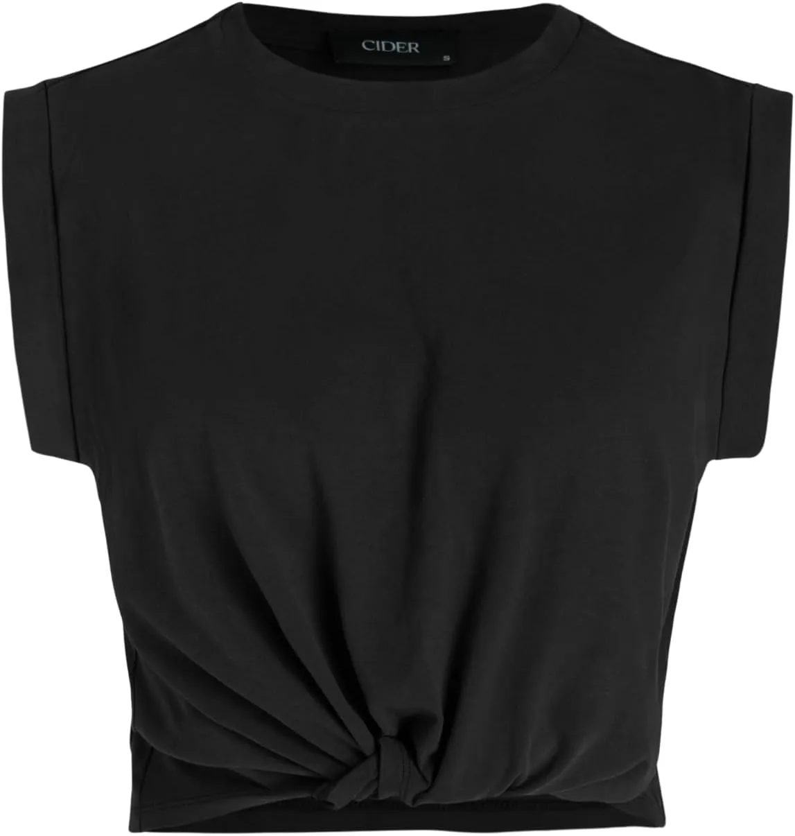 CIDER Crop Tops for Women Crew Neck T Shirts Short Sleeve Knotted Twist Front Loose Summer Basic Tee