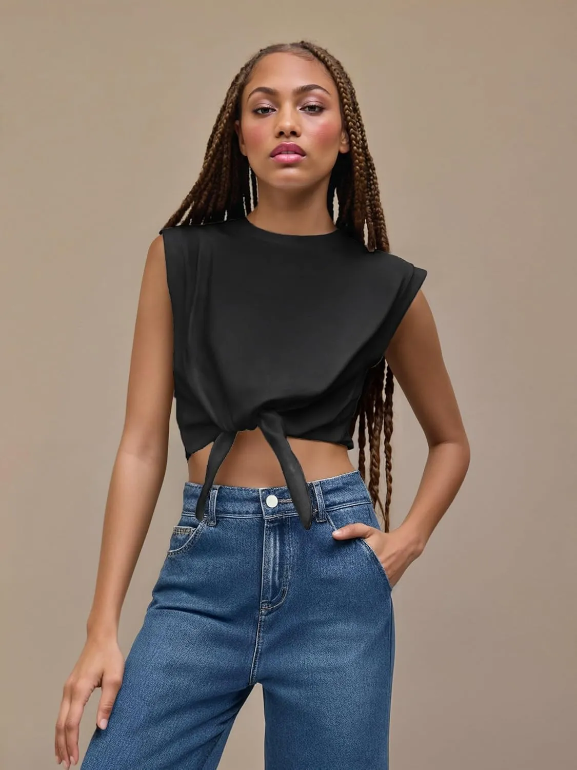 CIDER Crop Tops for Women Crew Neck T Shirts Short Sleeve Knotted Twist Front Loose Summer Basic Tee