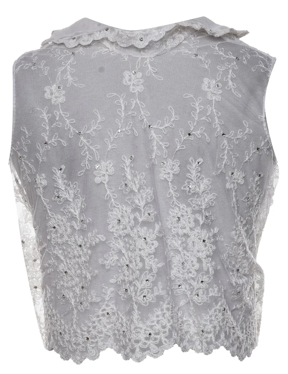 Classic Off-White Lace Embellished Waistcoat - S