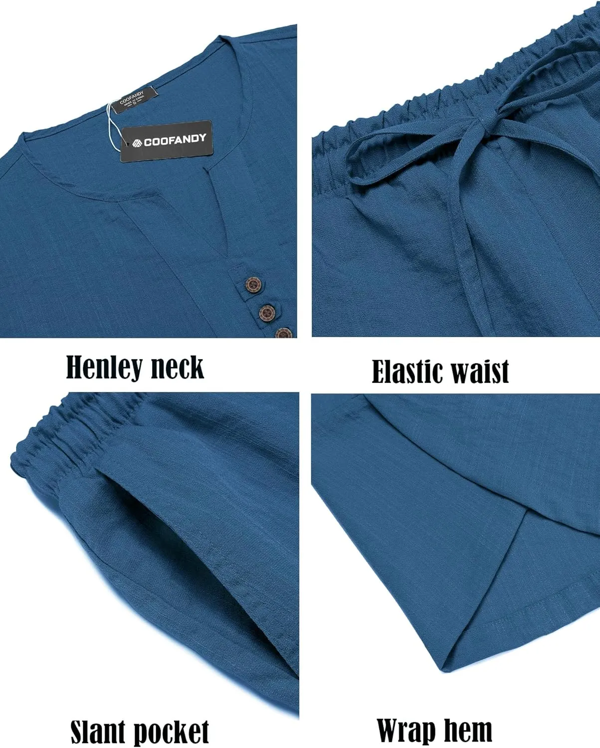 COOFANDY Men's 2 Pieces Linen Set Henley Shirt Short Sleeve and Harem Capri Pants Wide Leg Baggy Beach Yoga Trousers Outfits
