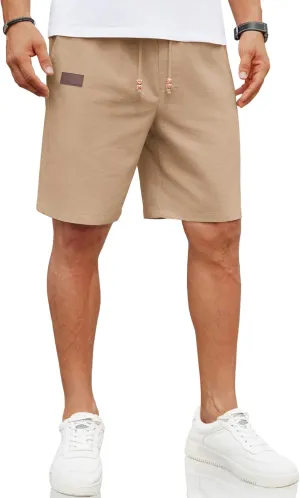 COOFANDY Mens Casual Linen Shorts Elastic Waist Drawstring Loose Fit Summer Beach Vacation Shorts with Pockets