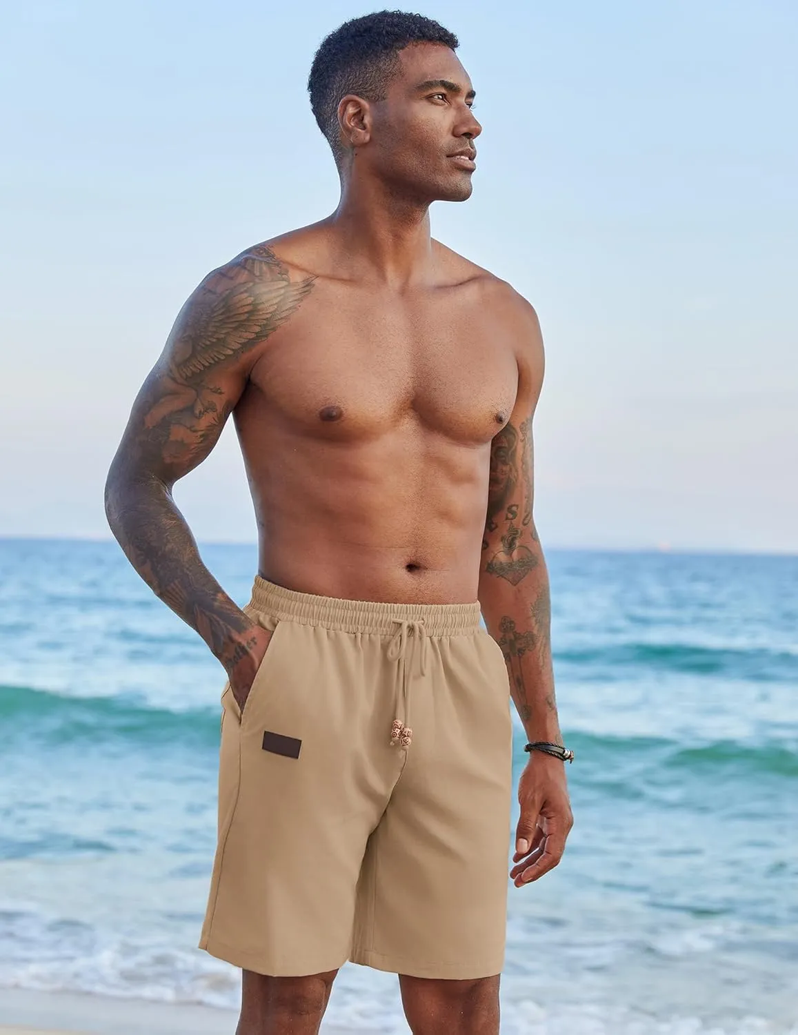 COOFANDY Mens Casual Linen Shorts Elastic Waist Drawstring Loose Fit Summer Beach Vacation Shorts with Pockets