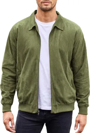 COOFANDY Men's Casual Suede Bomber Jacket Lightweight Full Zip Up Jackets Vintage Faux Leather Jacket