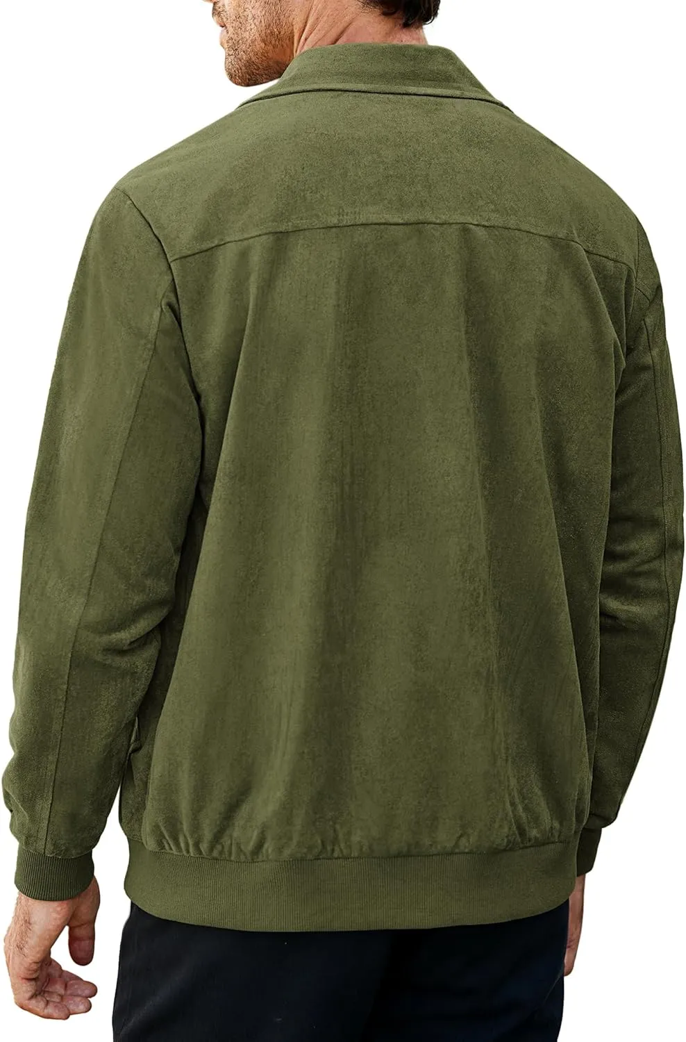 COOFANDY Men's Casual Suede Bomber Jacket Lightweight Full Zip Up Jackets Vintage Faux Leather Jacket