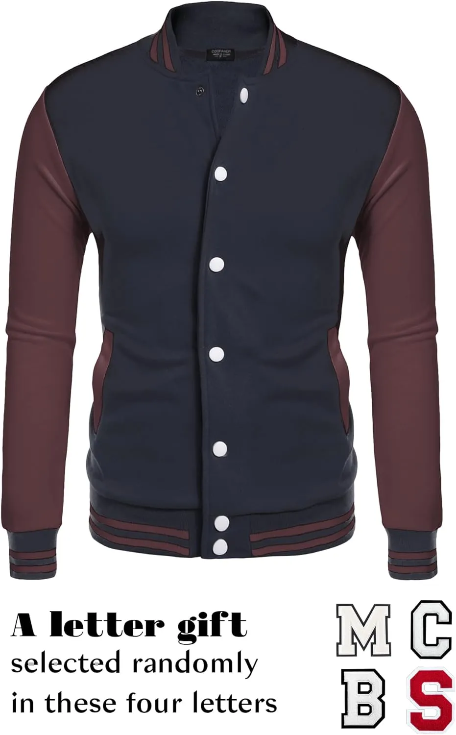 COOFANDY Men's Fashion Varsity Jacket Causal Slim Fit Cotton Letterman Baseball Bomber Jackets