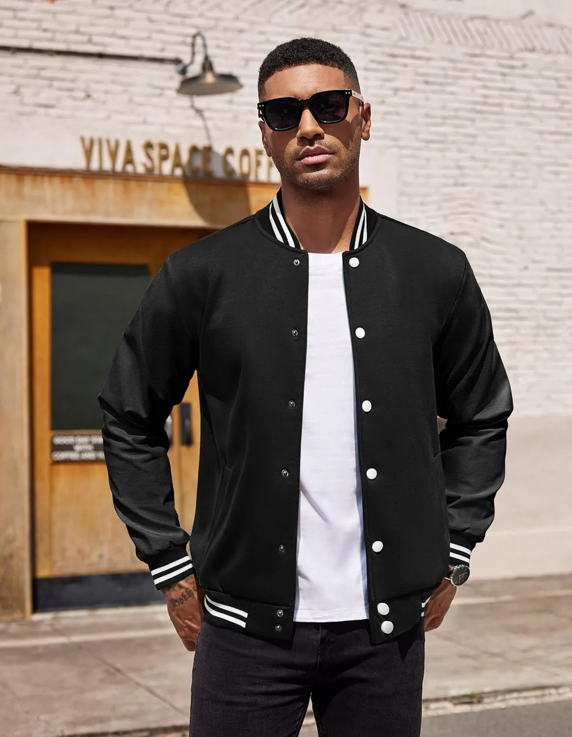COOFANDY Mens Fashion Varsity Jackets Leather Sleeve Slim Fit College Baseball Letterman Bomber Coat