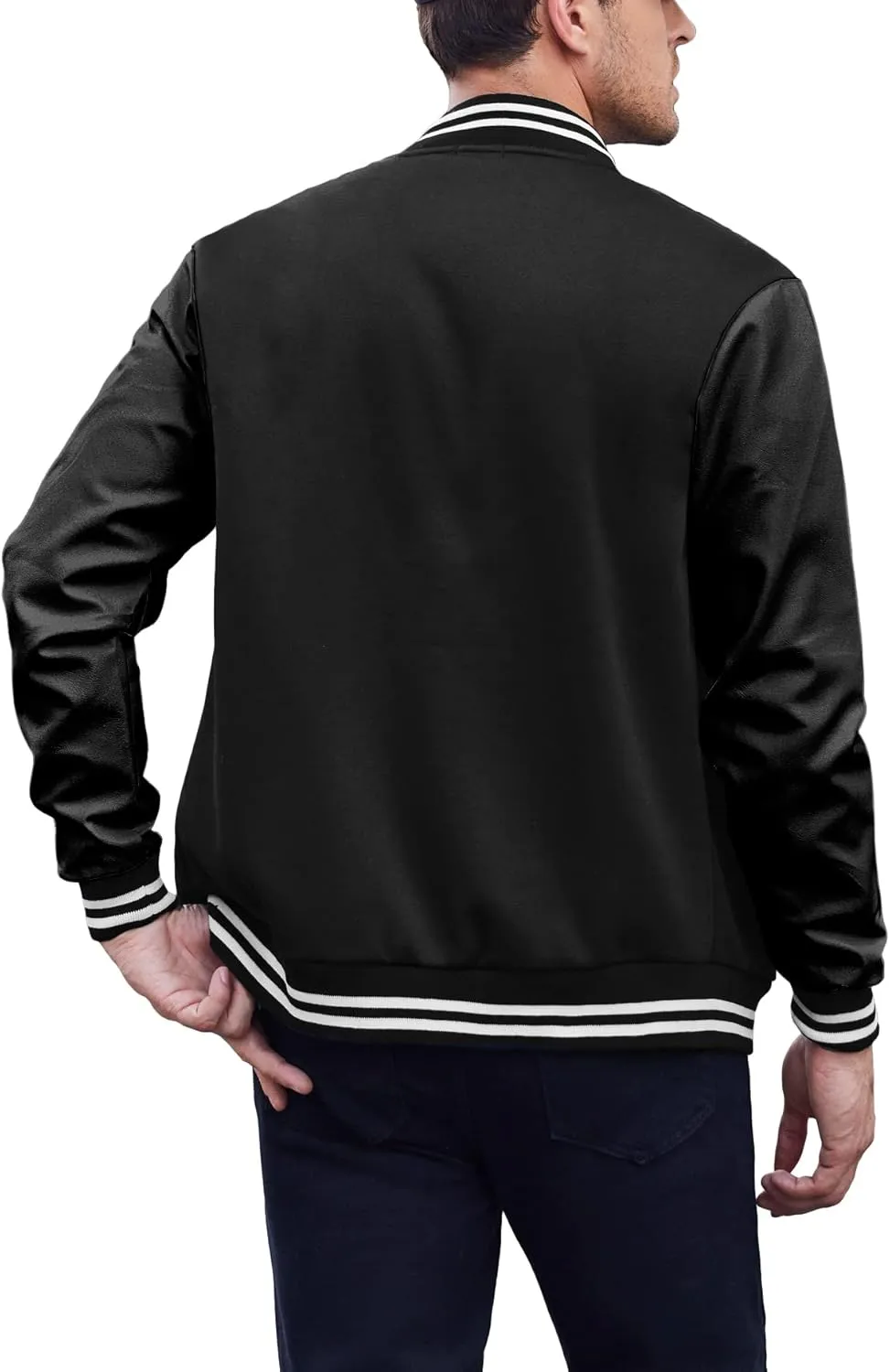COOFANDY Mens Fashion Varsity Jackets Leather Sleeve Slim Fit College Baseball Letterman Bomber Coat
