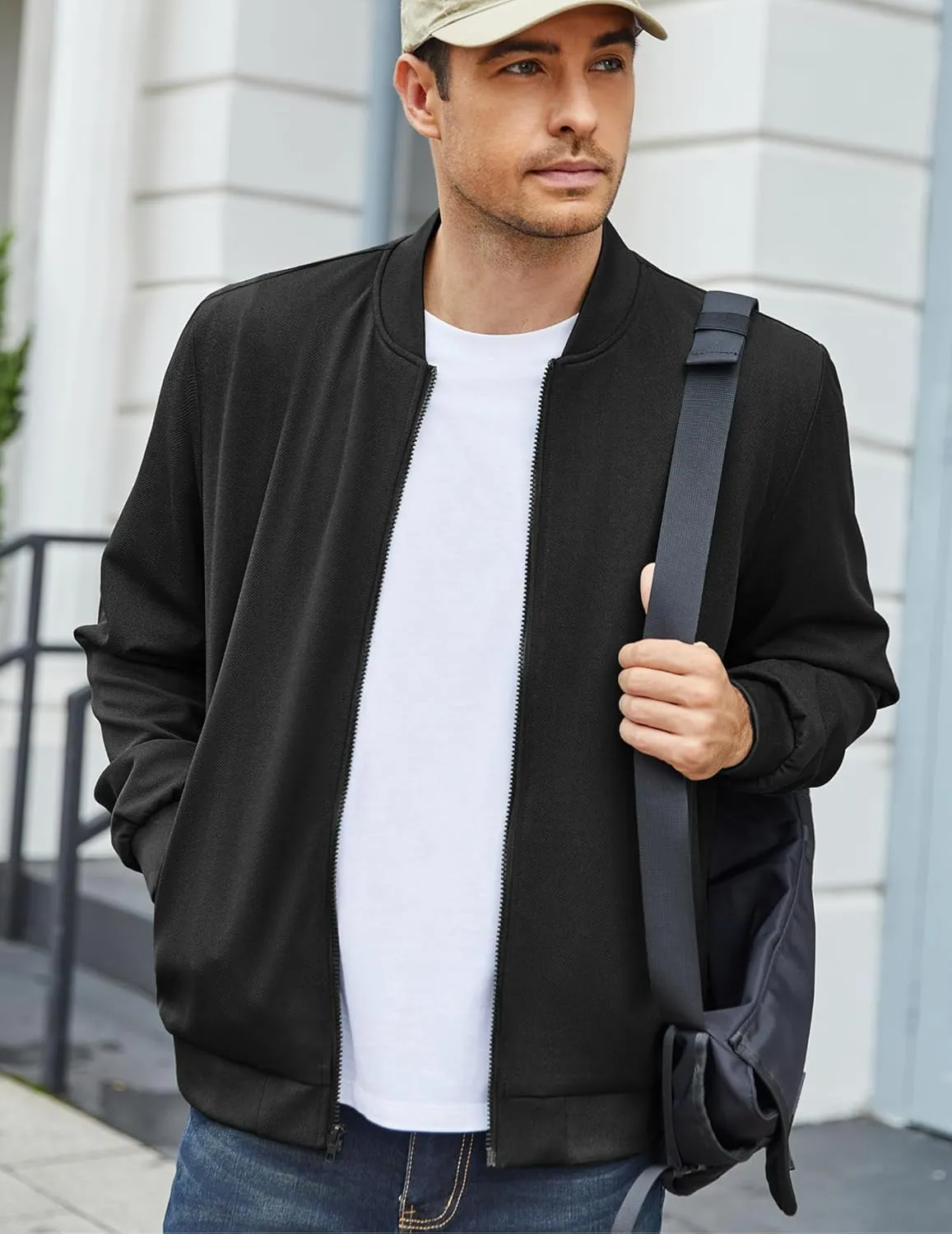 COOFANDY Men's Lightweight Bomber Jacket Casual Stylish Fall Jackets Full Zip Knit Jackets Varsity Textured Coat