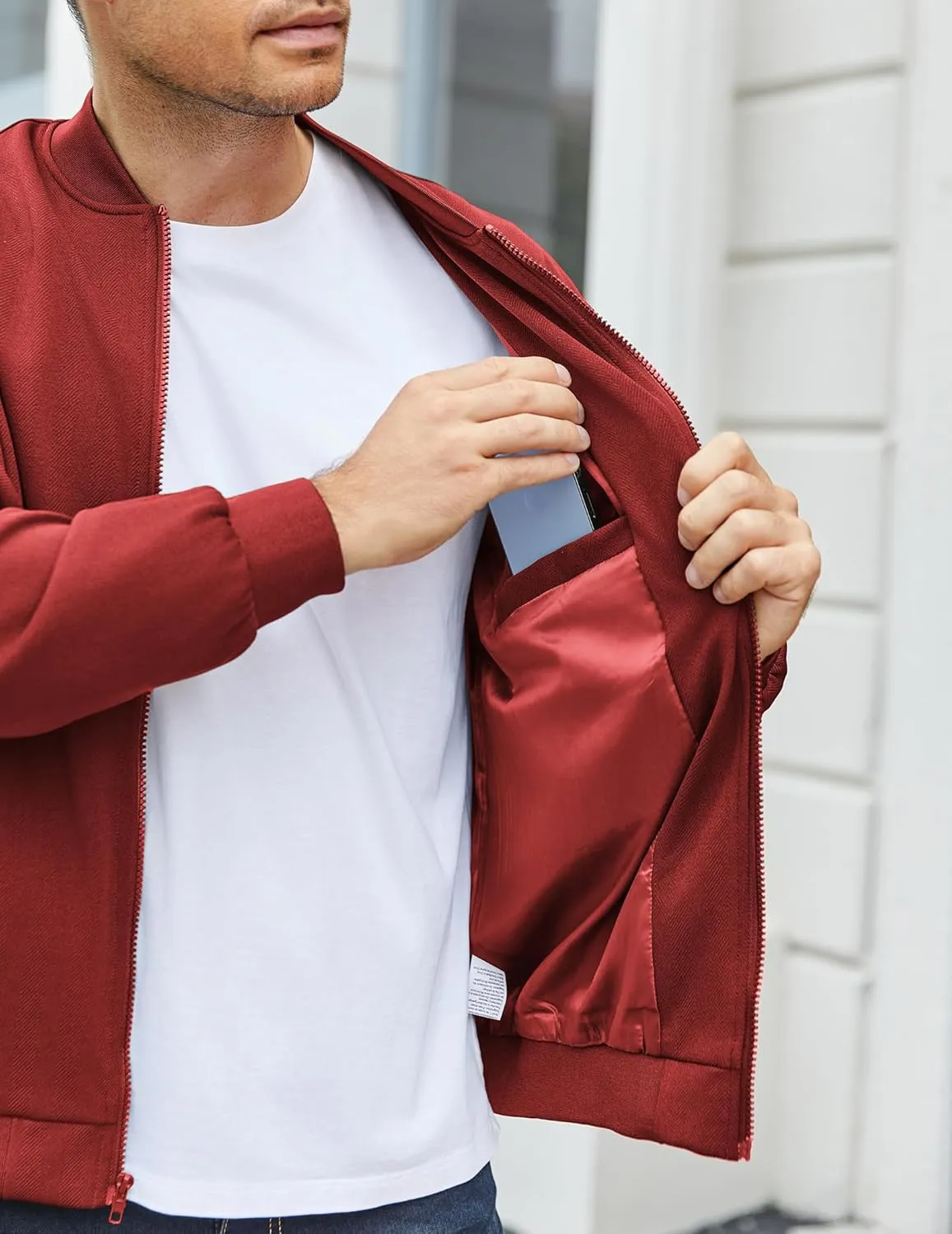 COOFANDY Men's Lightweight Bomber Jacket Casual Stylish Fall Jackets Full Zip Knit Jackets Varsity Textured Coat