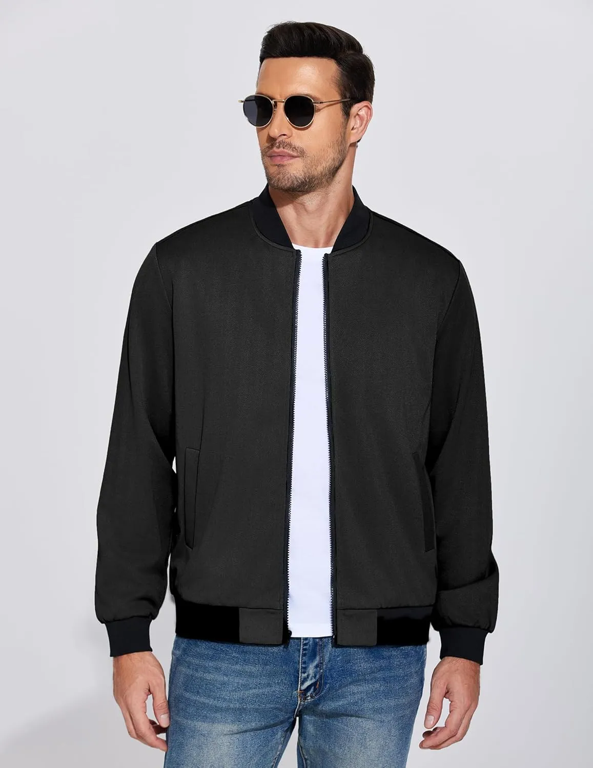 COOFANDY Men's Lightweight Bomber Jacket Casual Stylish Fall Jackets Full Zip Knit Jackets Varsity Textured Coat