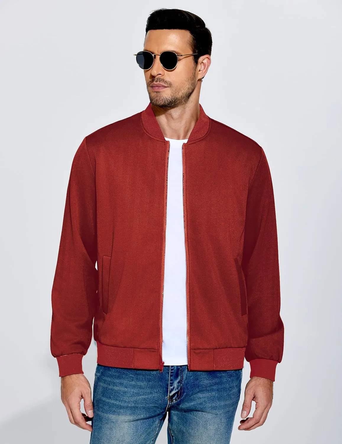 COOFANDY Men's Lightweight Bomber Jacket Casual Stylish Fall Jackets Full Zip Knit Jackets Varsity Textured Coat