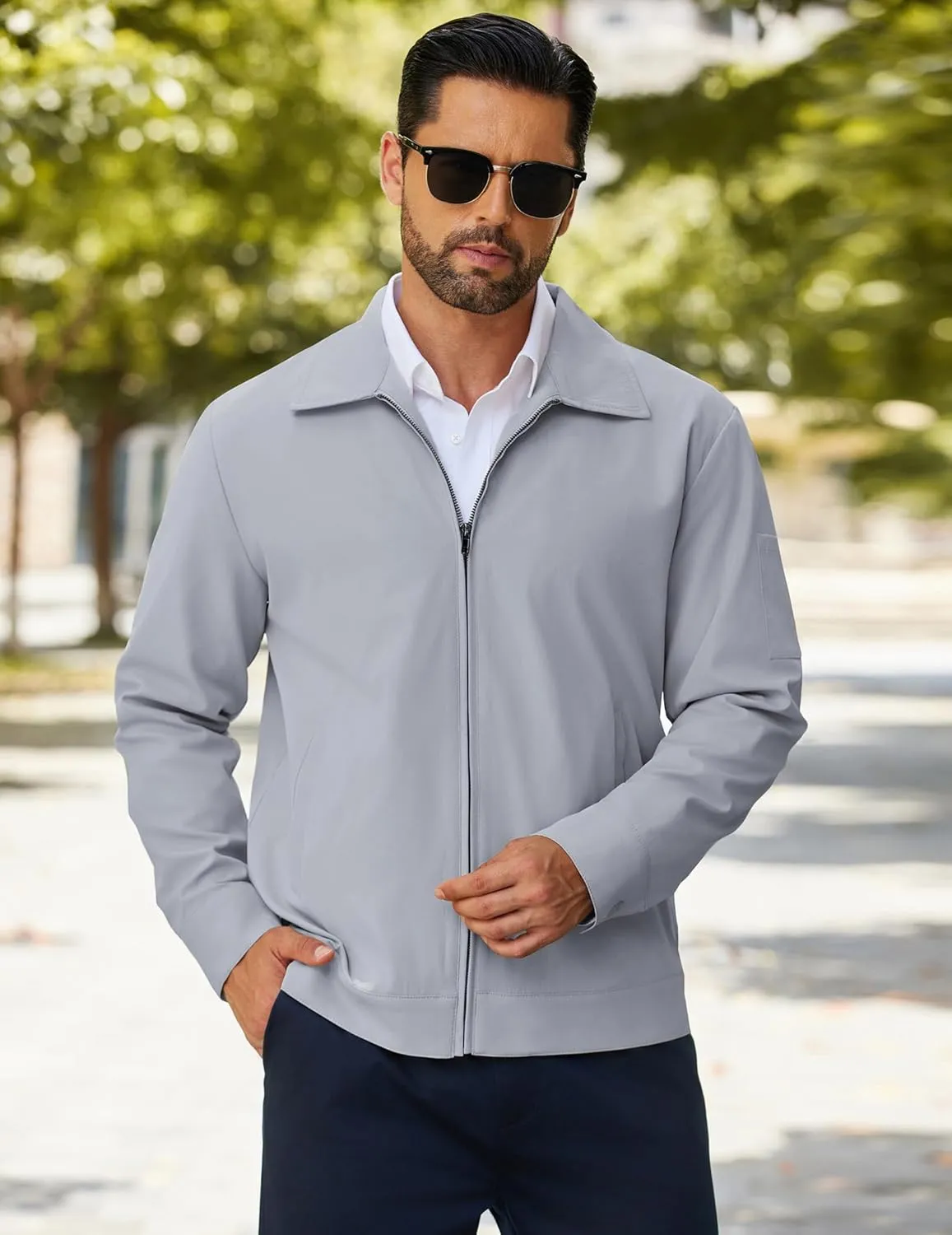 COOFANDY Men's Lightweight Zip Up Jacket Eisenhower Work Office Jackets Casual Golf Outwear