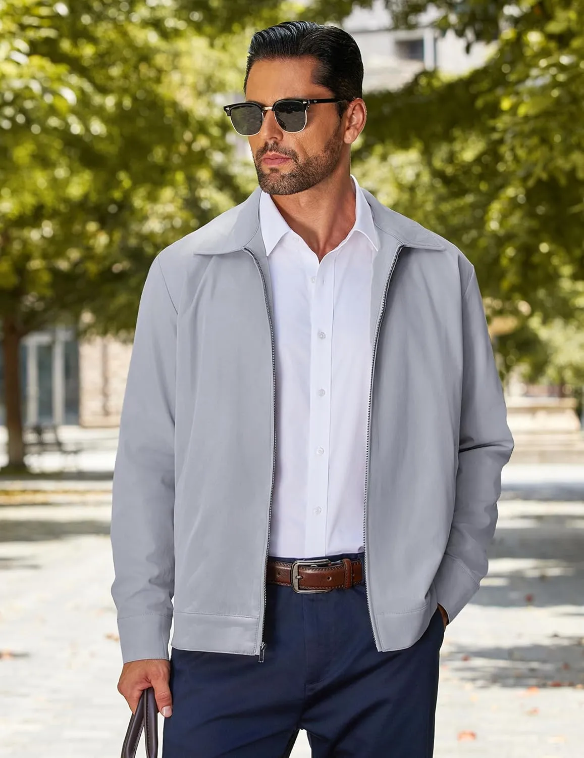 COOFANDY Men's Lightweight Zip Up Jacket Eisenhower Work Office Jackets Casual Golf Outwear