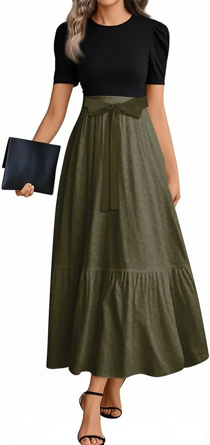 COTECRAM Summer Dresses for Women 2025 Vacation Short Sleeve Crewneck Boho Floral Spring Dress Casual A Line Flowy Maxi Dress