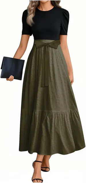 COTECRAM Summer Dresses for Women 2025 Vacation Short Sleeve Crewneck Boho Floral Spring Dress Casual A Line Flowy Maxi Dress