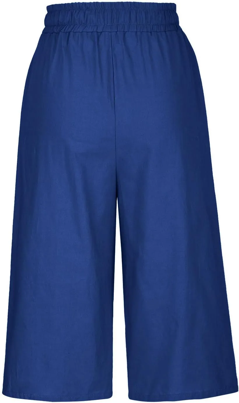 Cotton Linen Capri Pants for Women Casual Summer Wide Leg Pants Drawstring Stretch Yoga Capris Lounge Cropped Pants