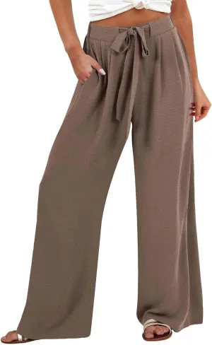 Cotton Linen Pants Women Wide Leg Palazzo Summer High Waist Flowy Casual Trousers Loose Beach Vacation Boho Outfits