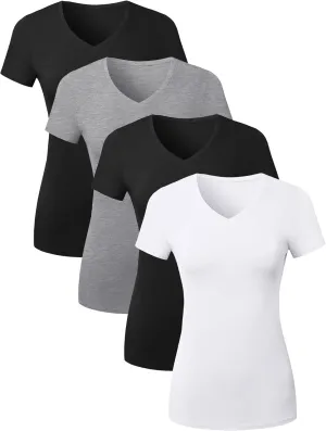 Cotton V Neck T Shirts for Women Short Sleeve Tshirt Basic Tees Vneck Tshirts Womens Tops Undershirt Multipack