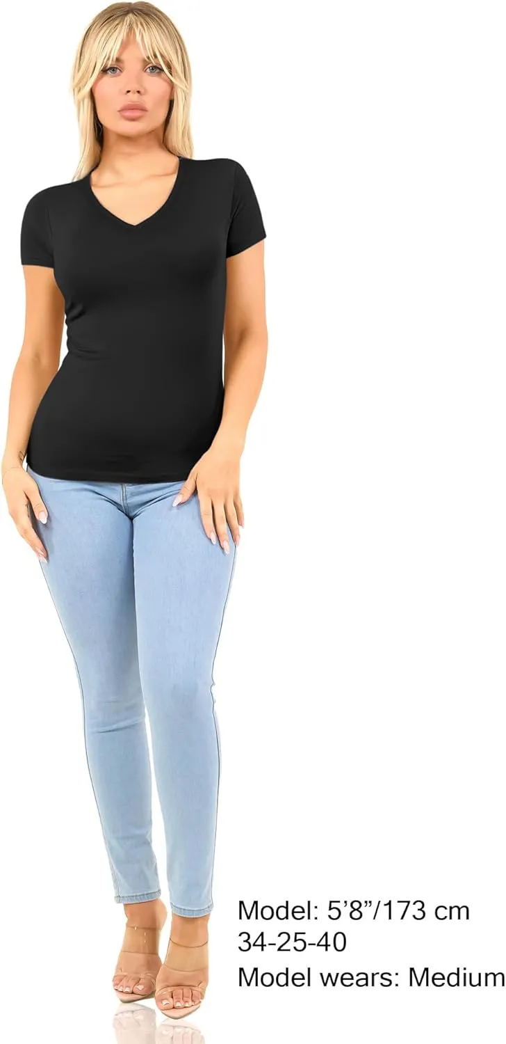 Cotton V Neck T Shirts for Women Short Sleeve Tshirt Basic Tees Vneck Tshirts Womens Tops Undershirt Multipack