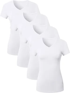 Cotton V Neck T Shirts for Women Short Sleeve Tshirt Basic Tees Vneck Tshirts Womens Tops Undershirt Multipack