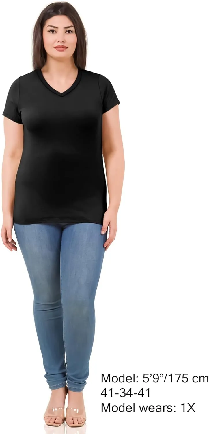 Cotton V Neck T Shirts for Women Short Sleeve Tshirt Basic Tees Vneck Tshirts Womens Tops Undershirt Multipack