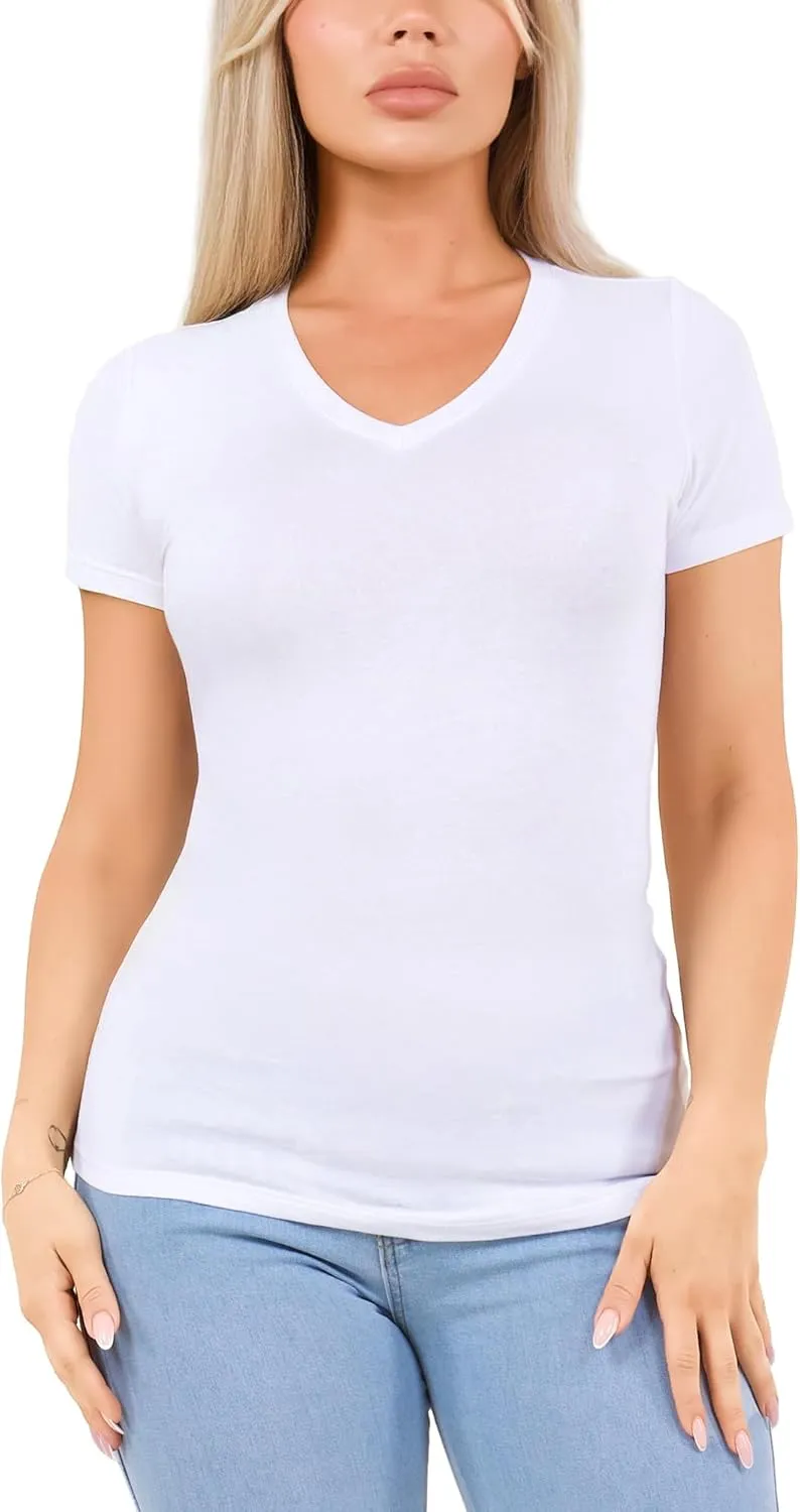 Cotton V Neck T Shirts for Women Short Sleeve Tshirt Basic Tees Vneck Tshirts Womens Tops Undershirt Multipack