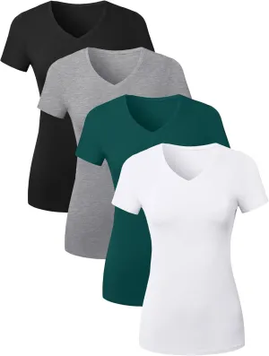 Cotton V Neck T Shirts for Women Short Sleeve Tshirt Basic Tees Vneck Tshirts Womens Tops Undershirt Multipack