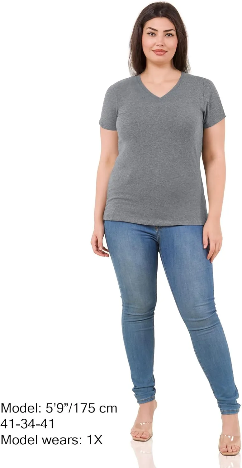 Cotton V Neck T Shirts for Women Short Sleeve Tshirt Basic Tees Vneck Tshirts Womens Tops Undershirt Multipack